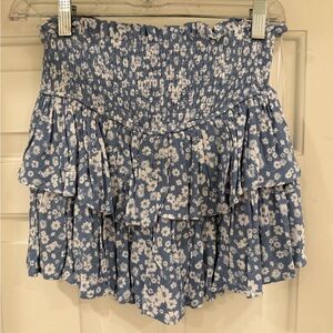 Altar’d State Blue and White Tiered Floral Ruffled Skirt